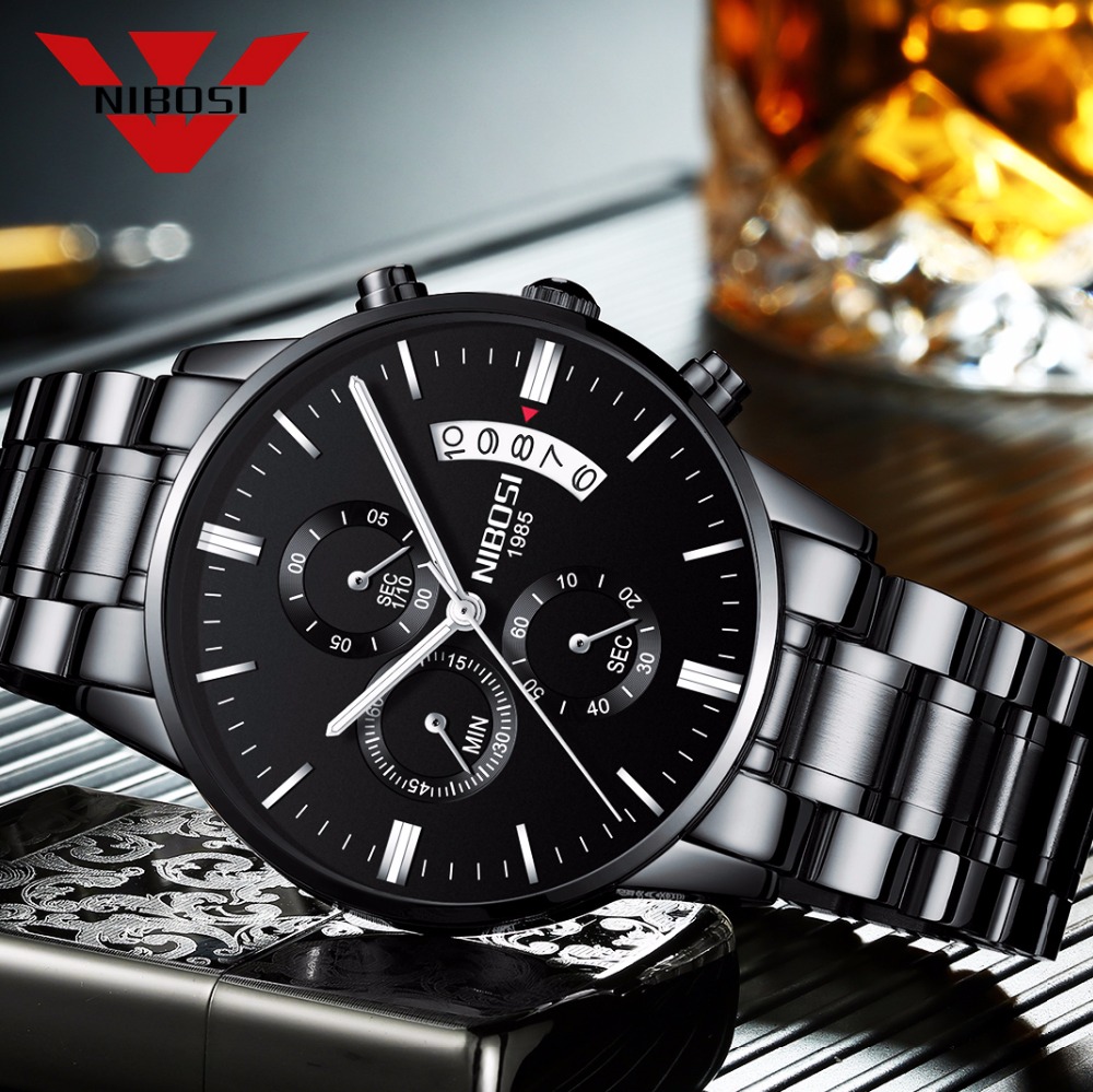 NIBOSI Stainless Steel Black Q - Luxury Watch Magazine review and price
