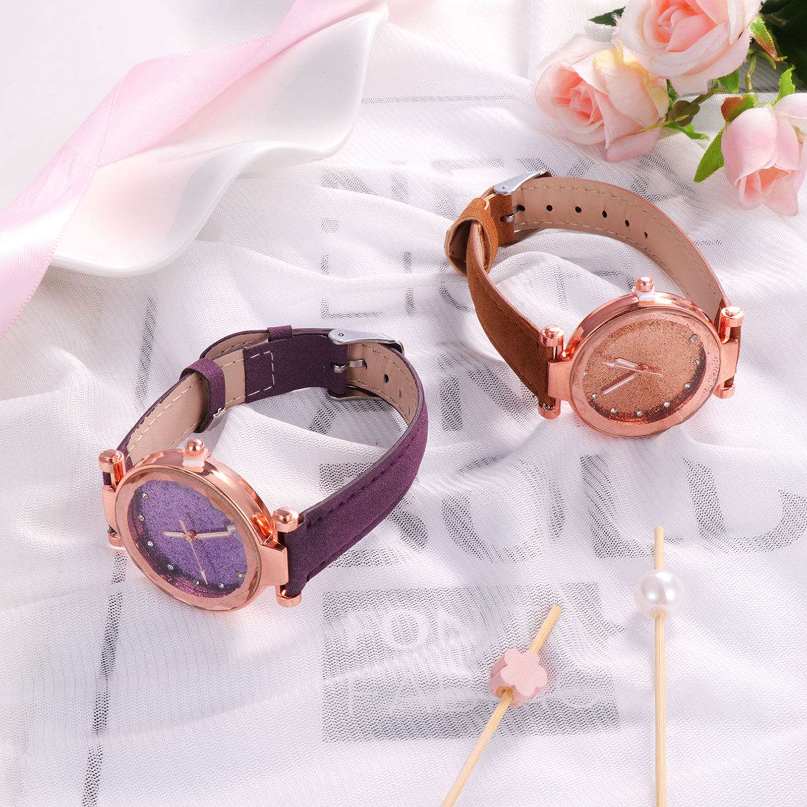 2Pcs Female Wrist Watch Ladies - Luxury Watch Gift For Her review and price