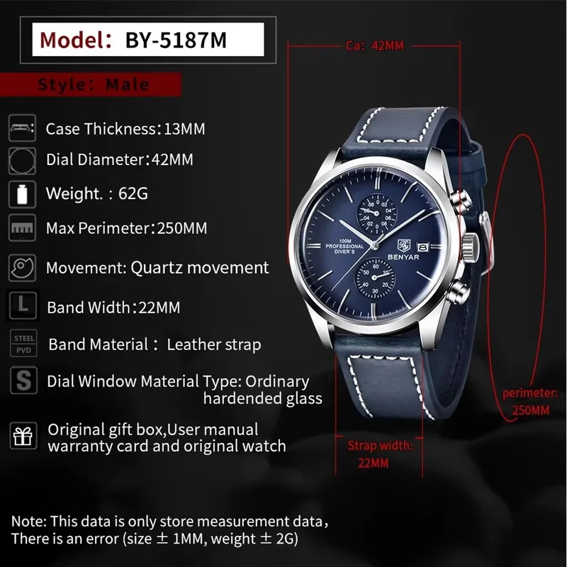 BENYAR Leather Men Quartz Wris - Luxury Watch Magazine review and price